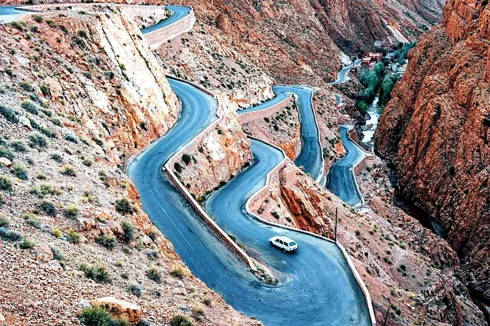 Switchbacks of the Tizi n'Tichka pass in the High Atlas