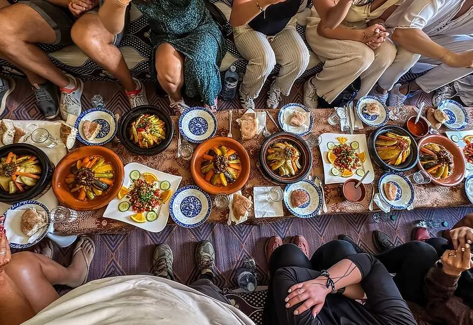 Fresh vegetables and herbs prepared for a Marrakech cooking class