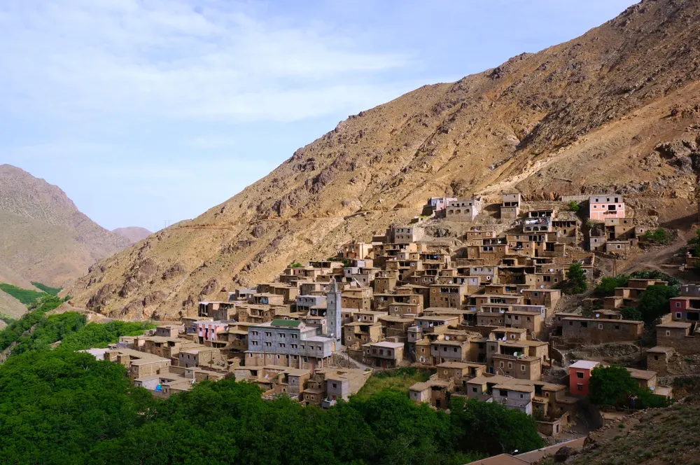 Blick zum Mount Toubkal vom Imlil-Tal bei Marrakesch