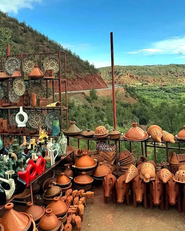 Mint tea and argan products for sale in the Ourika Valley