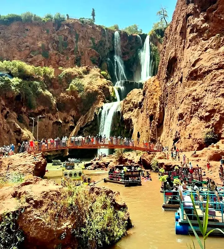 Boats at the base of the Ouzoud cascades near Marrakech